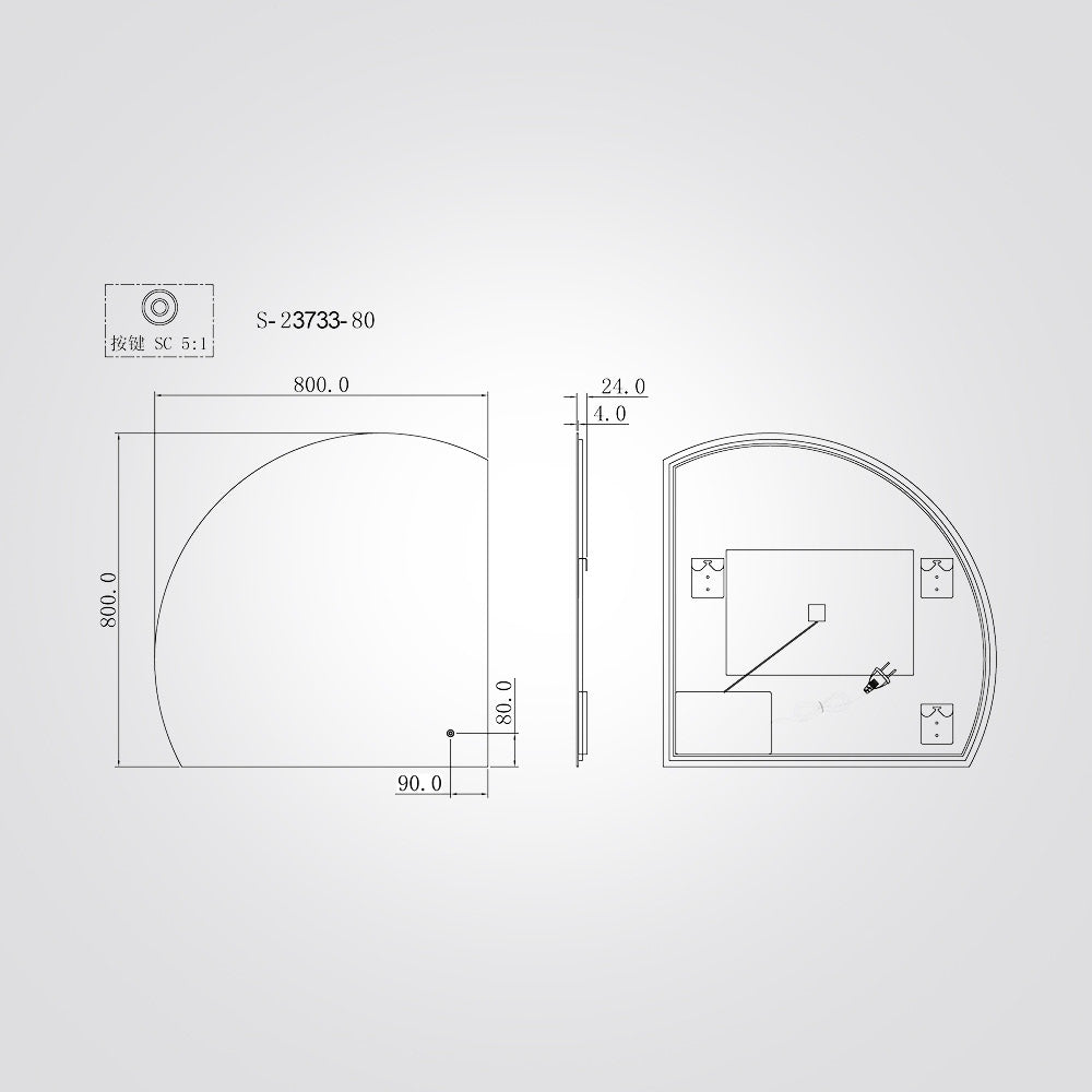 מראת LED עגולה חצי ירח 60 ס״מ | 80 ס"מ