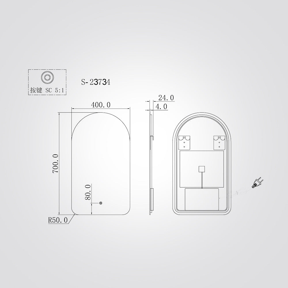 מראת LED קשתית 70×40 ס״מ עם הילה מוארת ומפשיר אדים