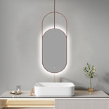 מראת LED אובלית 130×50 ס״מ עם מסגרת מתכת רוז־גולד ומוט תלייה+ מפשיר אדים