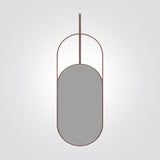 מראת LED אובלית 130×50 ס״מ עם מסגרת מתכת רוז־גולד ומוט תלייה+ מפשיר אדים