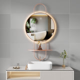 מראת קיר עגולה עם מדף ותאורת LED | קוטר 60 ס"מ | עמעום + מפשיר אדים