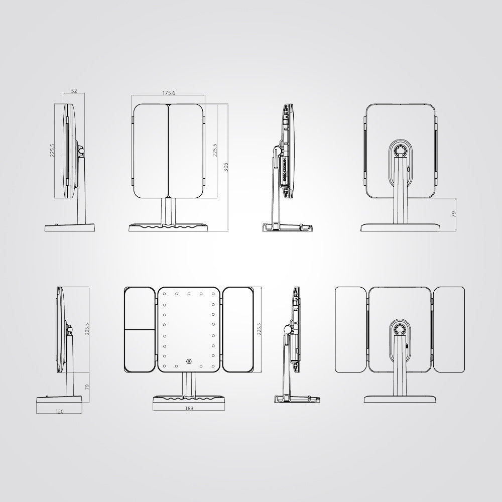 מראת איפור LED מתקפלת  70 × 40 ס״מ עם תיבת אחסון