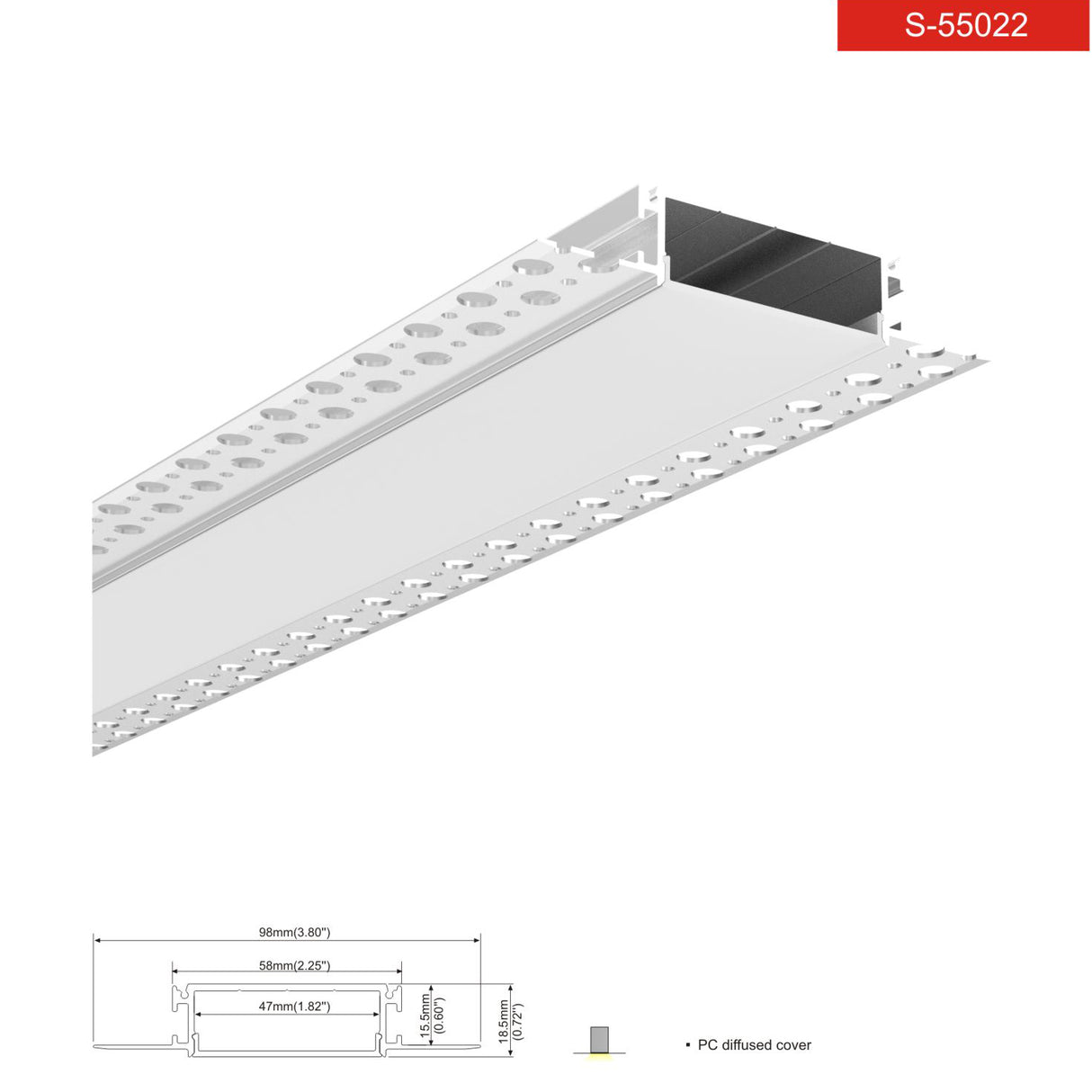 פרופיל תאורה אלומיניום שקוע טרימלס 90X18.5 MM